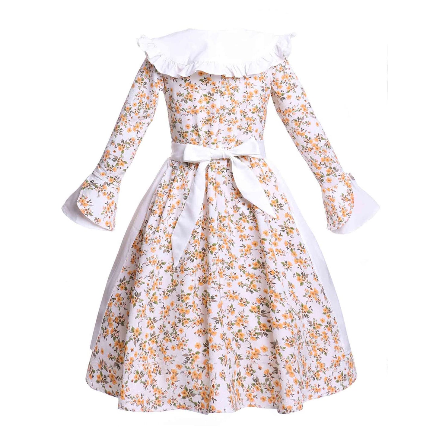 Vibsion Girls Prairie Pioneer Costume Pilgrim Dress Kids Floral Colonial Village Girl Costume Bonnet Apron Set Halloween