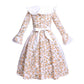 Vibsion Girls Prairie Pioneer Costume Pilgrim Dress Kids Floral Colonial Village Girl Costume Bonnet Apron Set Beige Xxl