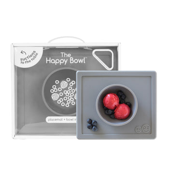 ezpz Happy Bowl - 24 Months + (Gray) - 100% Silicone Suction Bowl with Built-in Placemat - Dishwasher Safe