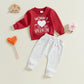 Coorally Toddlers Two-Piece Valentine'S Day Outfits Baby Boy Girl Long-Sleeve Crewneck Printed Sweatshirt And Pants Sets (Red Wh
