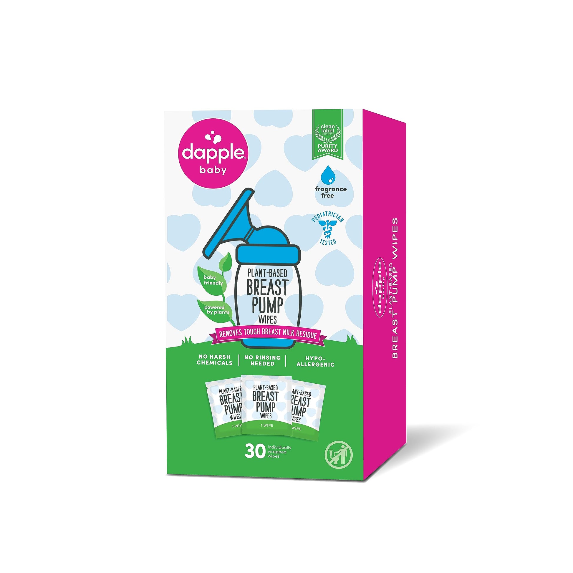 Breast Pump Wipes By Dapple Baby, Hypoallergenic & Powered By Plants, Removes Milk Residue, Leaves No Taste, Singles, Fragrance