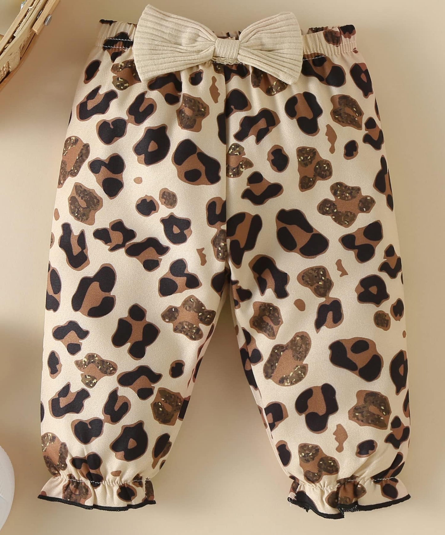 Newborn Infant Baby Girl Clothes Fall Winter Outfits Long Sleeve Clothing Onesie Pant Set Gifts 12-18 Months Ecru Leopard