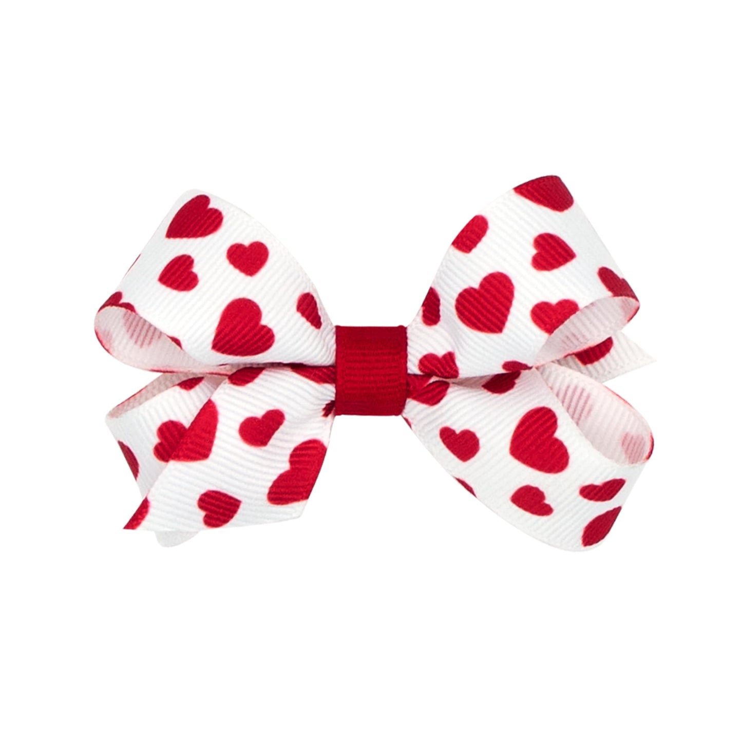 Wee Ones Girls' Heart Print Grosgrain Hair Bow On Weestay No-Slip Clip, Heart Print, Mini, White