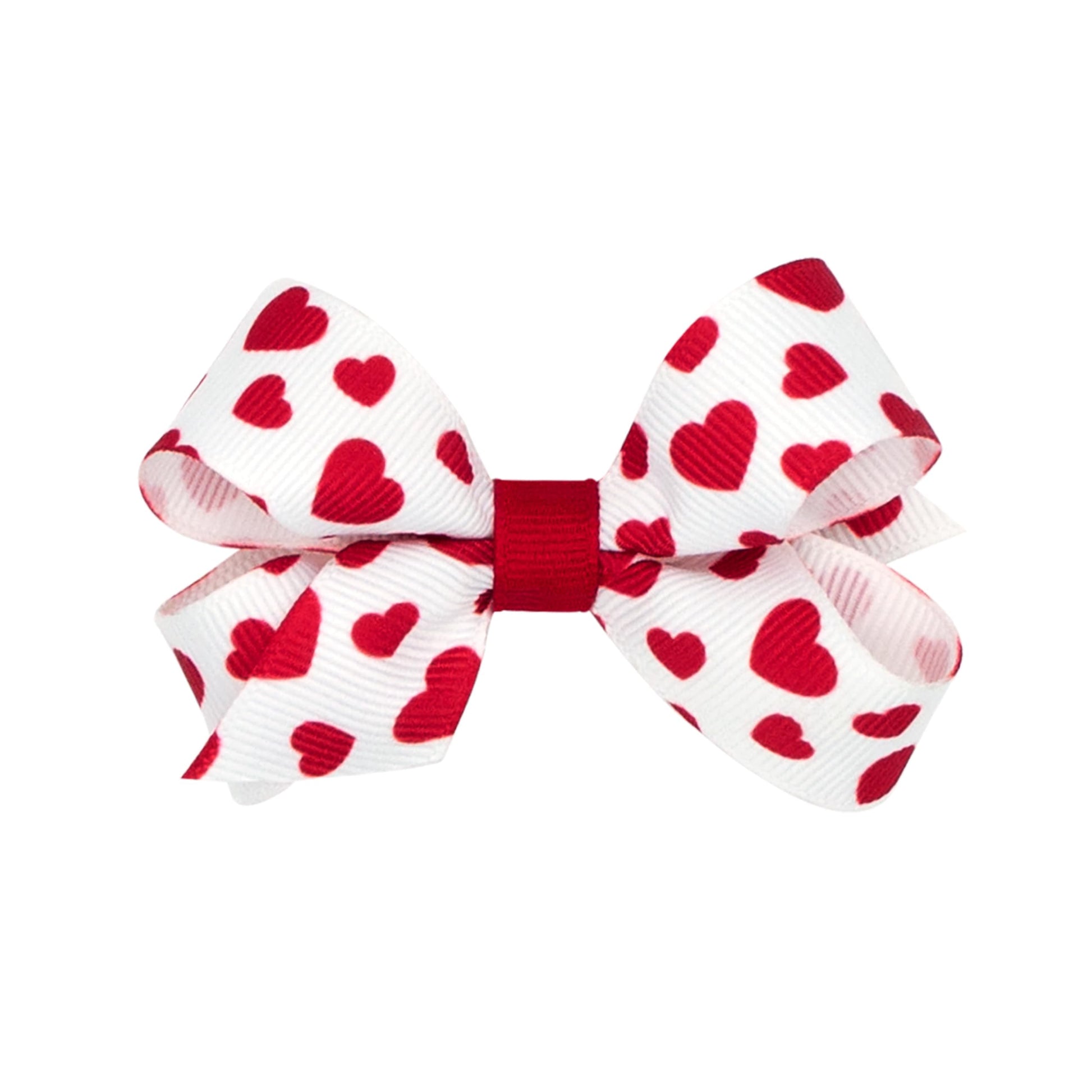 Wee Ones Girls' Heart Print Grosgrain Hair Bow On Weestay No-Slip Clip, Heart Print, Mini, White