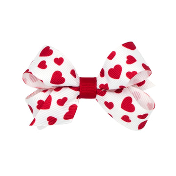 Wee Ones Girls' Heart Print Grosgrain Hair Bow On Weestay No-Slip Clip, Heart Print, Mini, White