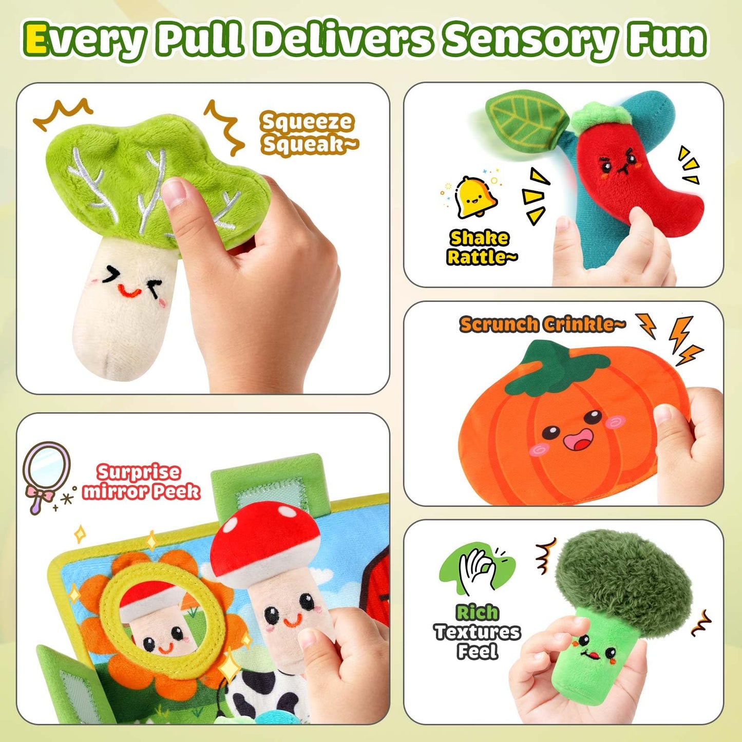 FREYBLI Baby Toys 6-12 Months - Soft Vegetable Garden Plant Plush Toy - 6 Month Old Developmental Toys Gifts, Montessori Sensory