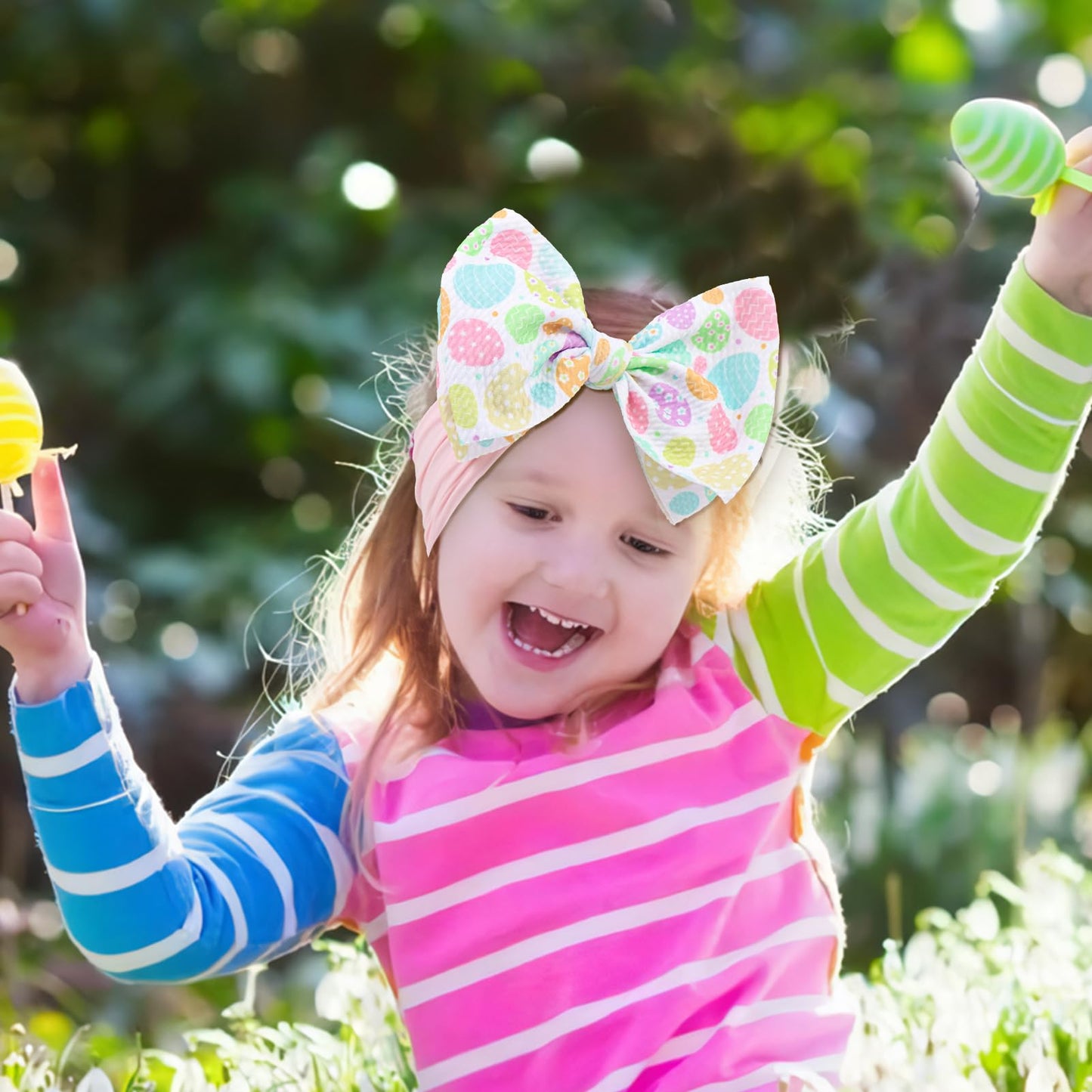 Lanmerry Easter Bows For Girls Infant Easter Headbands Hair Bows For Baby Girl Bunny Egg Headband Bow Baby Girl Headbands With B
