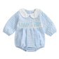 Socutebabe My First Easter Baby Girl Outfit Newborn Smocked Bubble Romper Bunny Long Sleeve Bodysuit Cute Baby Clothes, Blue, 6