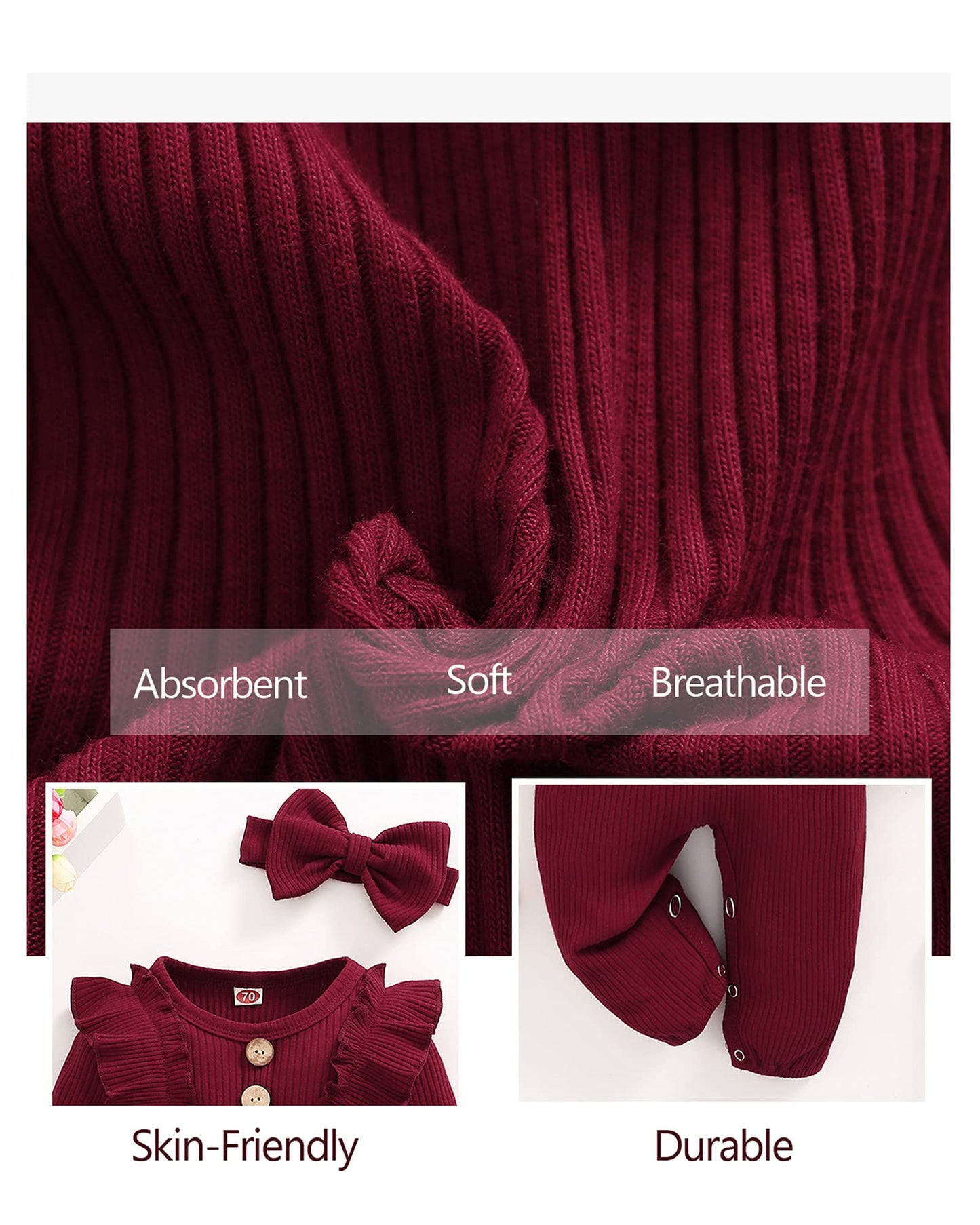 Mioglrie Newborn Baby Girl Clothes Romper Cute Baby Girl Stuff Cotton Newborn Girl Clothes Ruffle Baby Girl Outfits Gifts Maroon