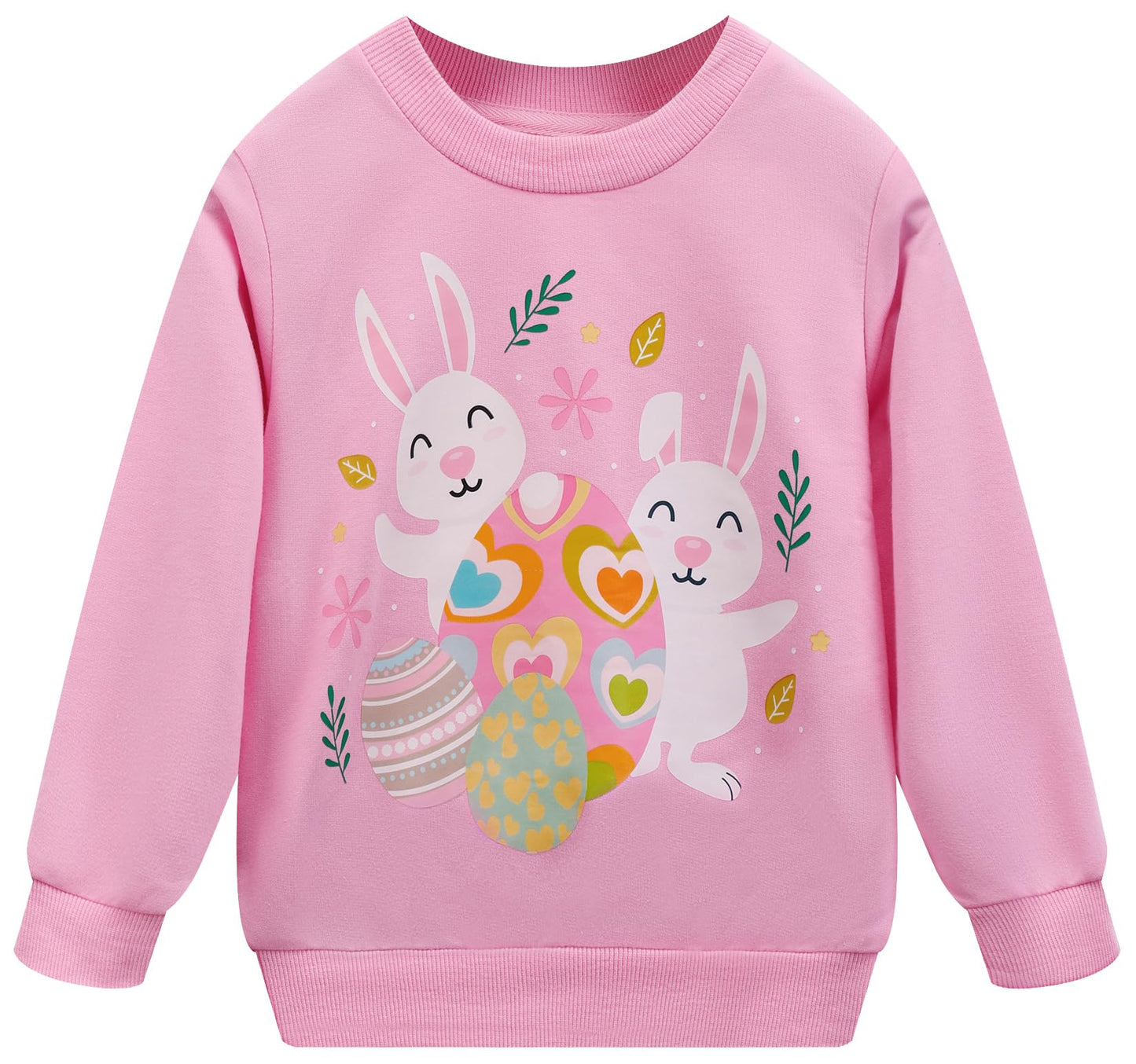 Akyzic Girls Easter Bunny Sweatshirts Long Sleeve Crewneck Eggs Tops Outfits Toddler Spring Pink Shirt Kids Easter Rabbit Sweate