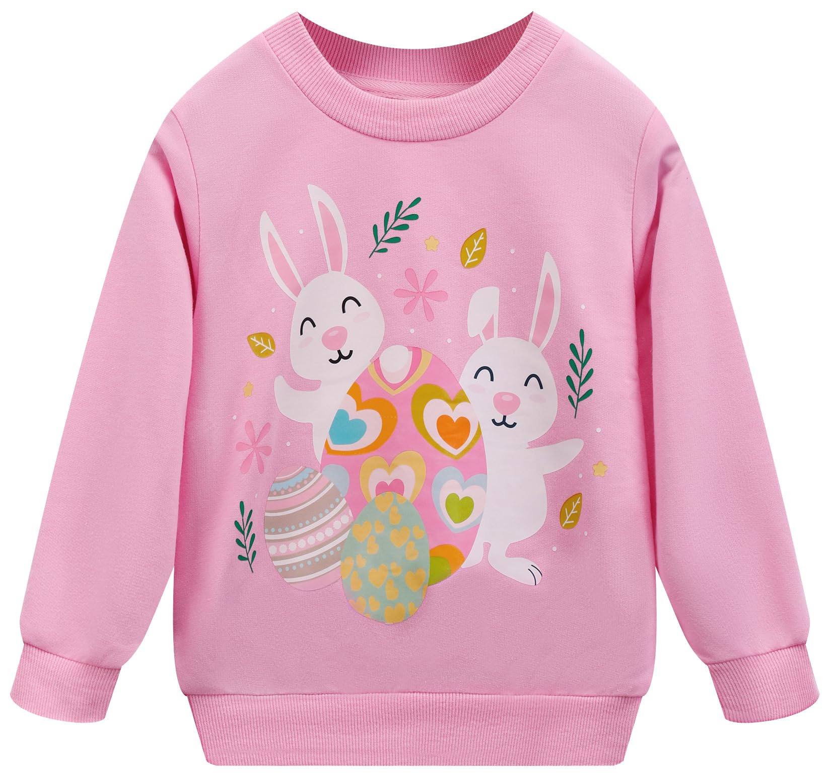 Akyzic Girls Easter Bunny Sweatshirts Long Sleeve Crewneck Eggs Tops Outfits Toddler Spring Pink Shirt Kids Easter Rabbit Sweate