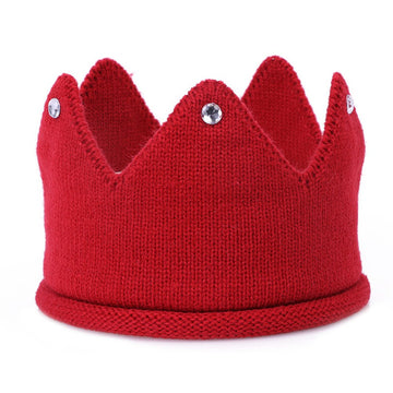 Baby Crown Hat Boys Girls Knit Headband Birthday Party Warm Crochet Beanie For Toddler Child Ptk20 (Red)