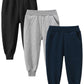 Gfqlong Toddler Boys 3 Pack Cotton Active Jogger Sweatpants,Kids Casual Athletic Solid Pocket Pull On Pants,Grey+Black+Navy