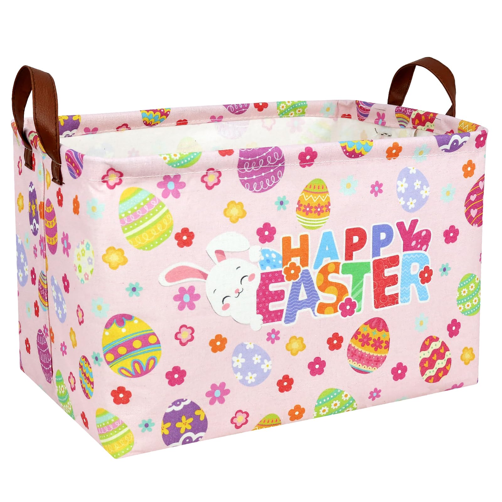 ASKETAM Pink Easter Basket for Kid Large Empty Baby Rectangular Cute Easter Gift Storage Basket Bunny Eggs D?or (Pink Rabbit Flo