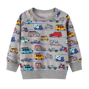 Akyzic Boy Dinosaur Sweatshirts Toddler Long Sleeve Cotton Pullover Cartoon T-Shirts Sport Top Tee For Kids 2-7T Car-8072-120/5T
