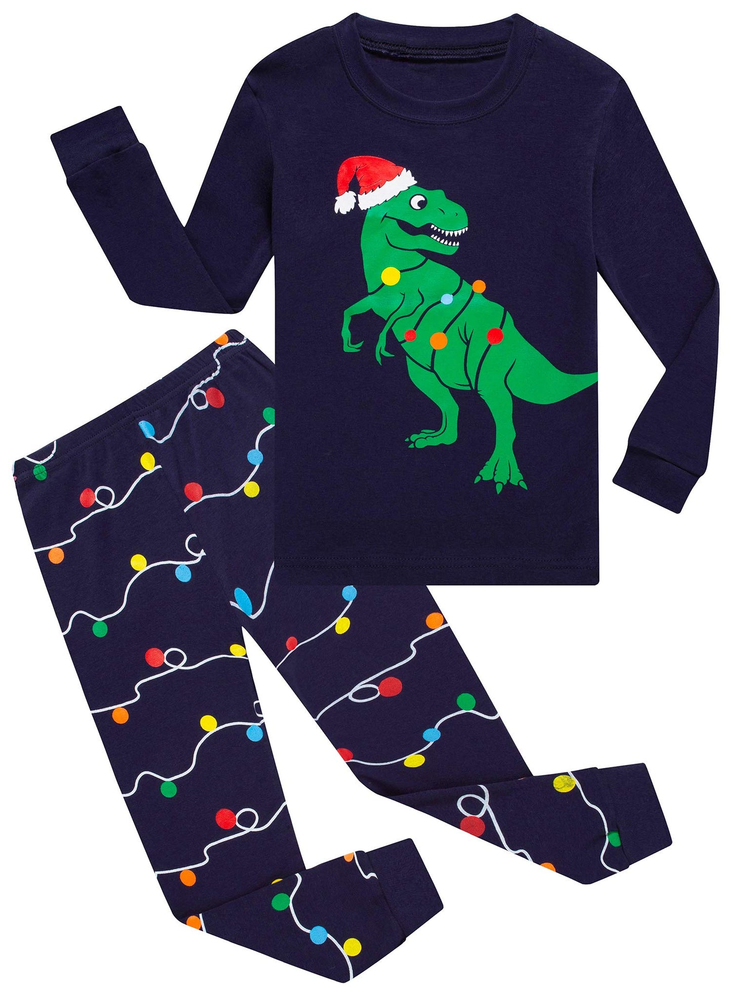 Kikizye Christmas Dinosaur Baby Boys Long Sleeve Pajamas 100% Cotton Holiday Sleepwears Blue Infant Size 18-24 Monthes