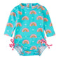 Rufflebutts Baby Girls Upf 50+ Sun Protection Novelty Print Long Sleeve One Piece Rash Guard Swimsuit With Zipper - Catching Rai
