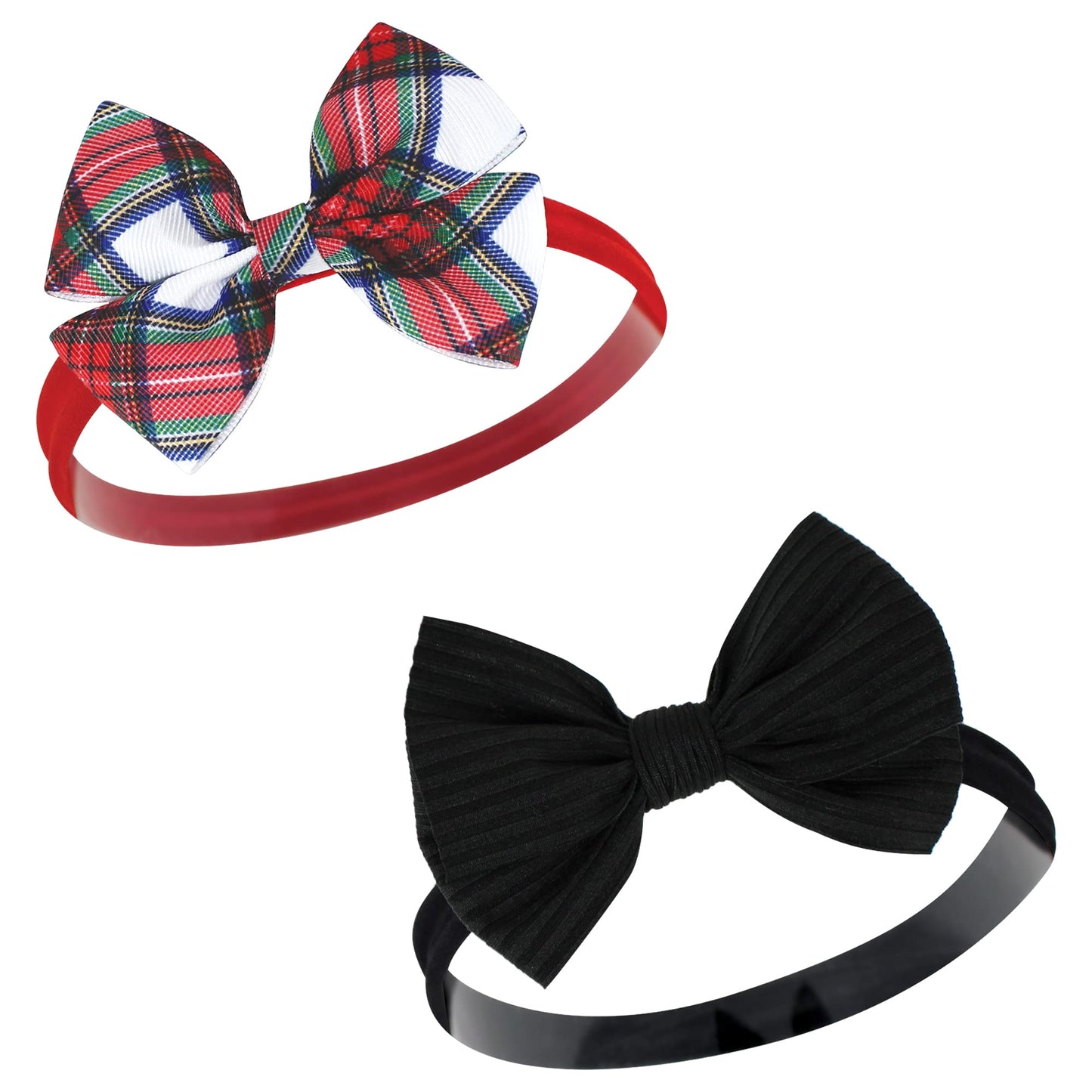 Hudson Baby Infant Girl Cotton And Synthetic Headbands, 12 Days Of Christmas Plaid, 0-24 Months