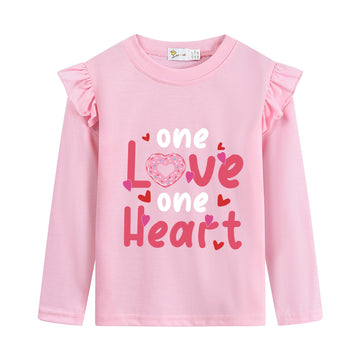 Kids Girls Love Shirts Crewneck Cute Valentine Donut Cotton Long Sleeve Ruffled T Shirts Kid Pullover Tops 3-4 Years