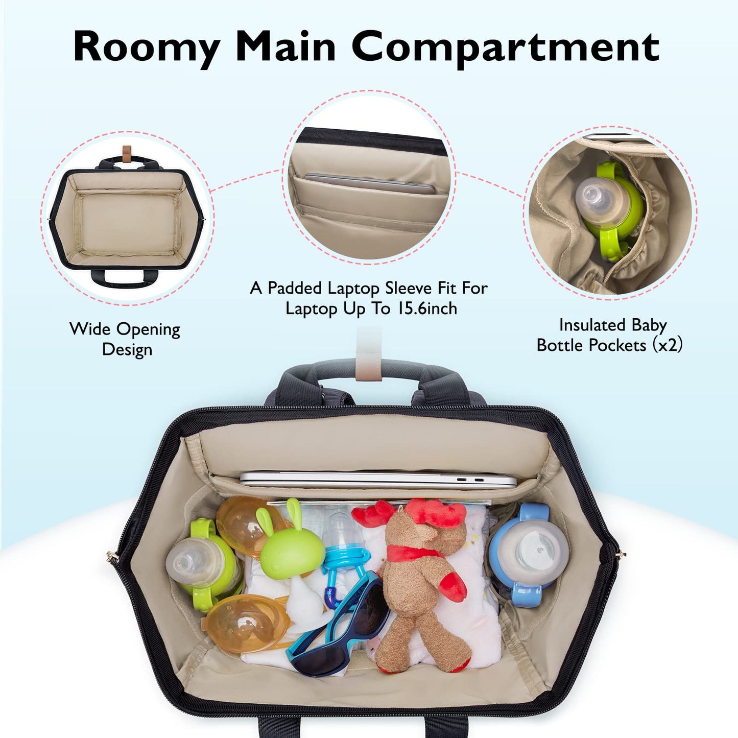 Mommore Breast Pump Backpack For Spectra S1,S2 Medela Diaper Bag Backpack For Working Moms With 15.6 Inch Laptop Sleeve, Black