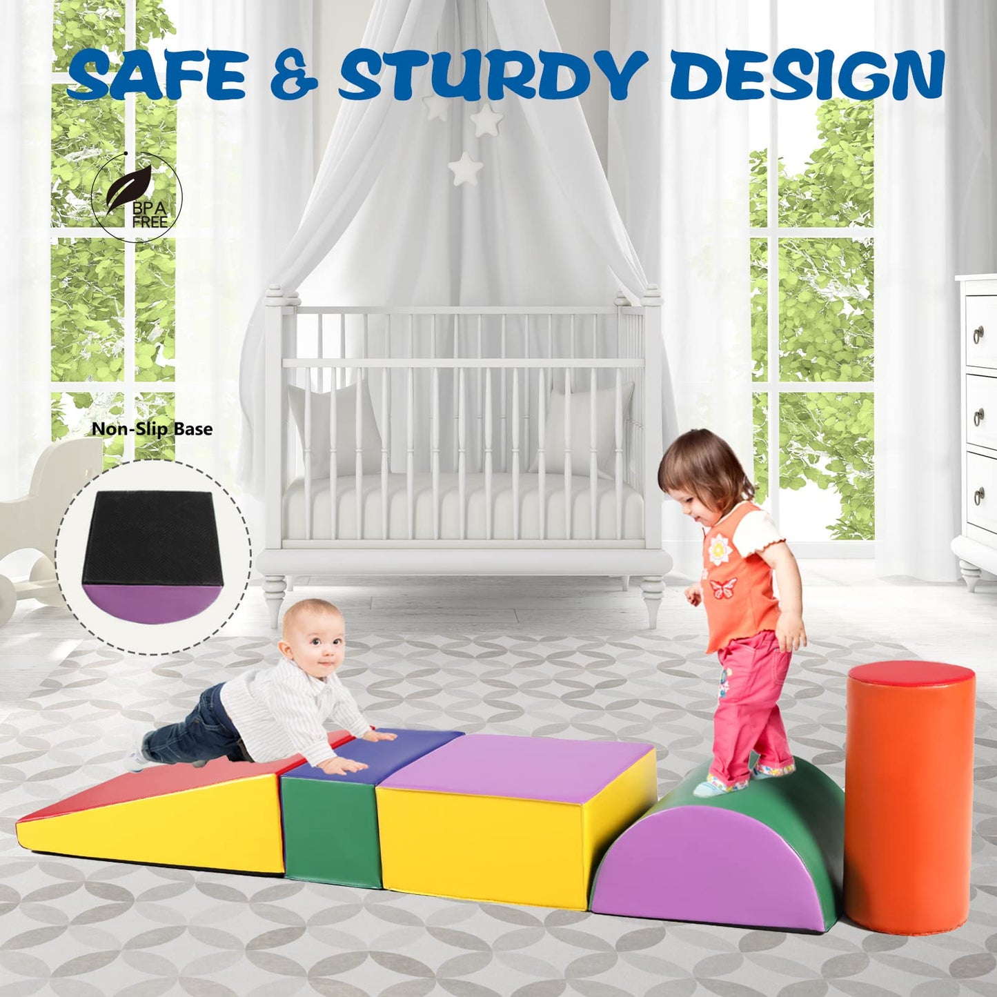 Kinder King Climb And Crawl Activity Play Set, 5-Piece Soft Foam Block For Climbing, Crawling And Sliding, Indoor Climber For To