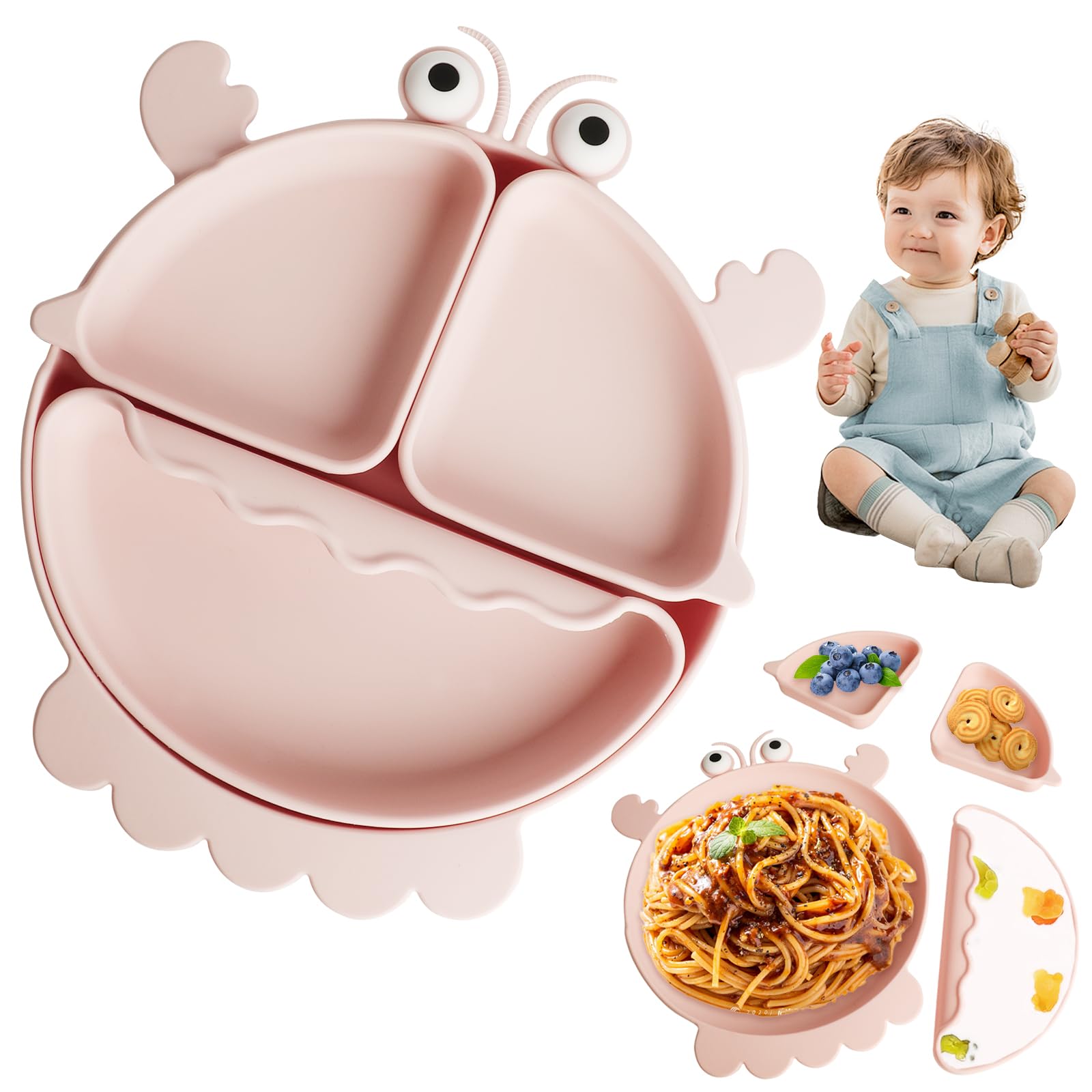 Keledz Silicone Toddler Plates, Divided Unbreakable Baby Feeding Dish, 100% Food-Grade Kids Dishes for Self Feeding, Detachable 