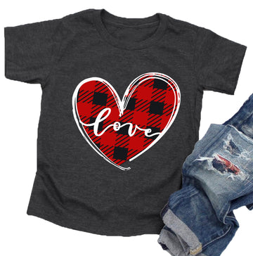 Toddler Valentine'S Day Shirts Boys Girls Love Heart Graphic T-Shirt Valentine Short Sleeve Tee Tops Dark Grey