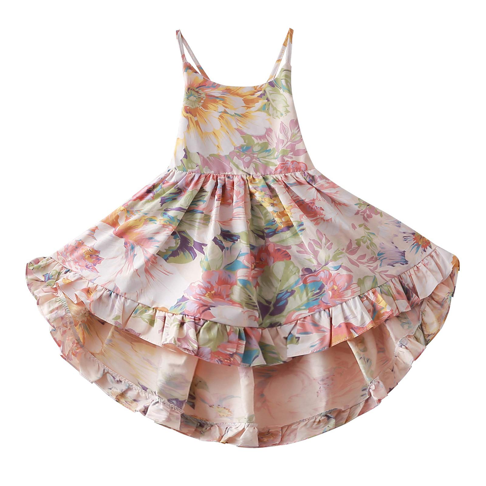 Toddler Vintage Floral Girls Dress Baby Backless Sundress Sleeveless Matching Outfits (Us, Age, 3 Years, 4 Years, Pink)