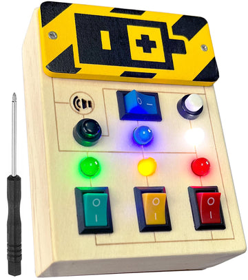 TEUVO LED Light Switch Busy Board for Toddler with Sound Montessori Wooden Sensory Travel Toys with Button Keep Kid Busy Gifts f