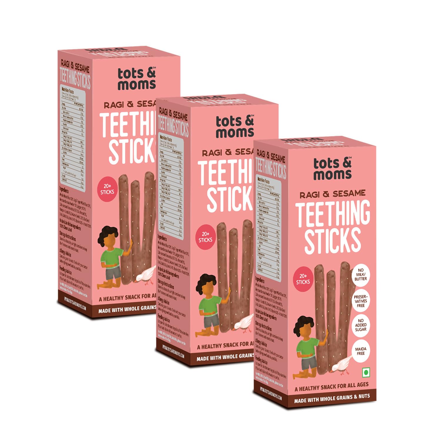 Tots & Moms Teething Sticks  Ragi & Sesame | Pack Of 3150G Each