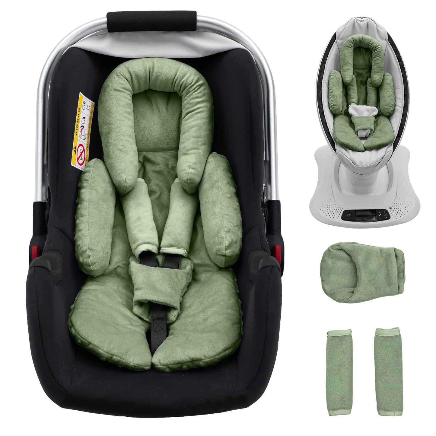 Infant Car Seat Head Support with Extra Shoulder Covers Set, Thickened Carseat Cushion for Baby, Breathable Newborn Carseat Inse