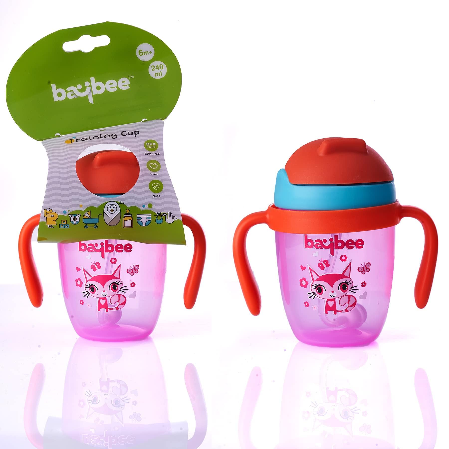 Baybee Bamboo Sipper Water Bottle With Straw For Kids | Leak Proof Sippy Water Bottle With Adjustable Strap | Bpa Free & Non-Tox