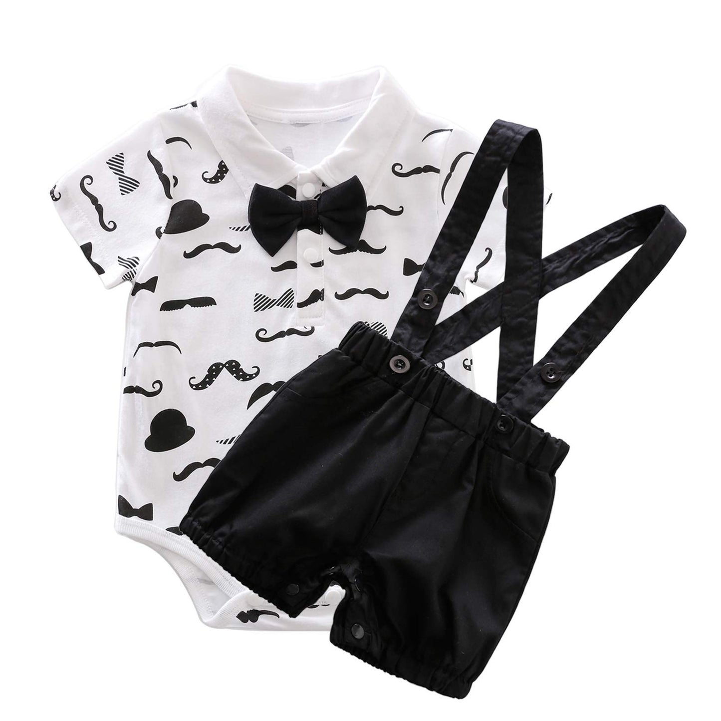 Yfybaby Newborn Baby Boys Gentleman Outfits Suits Infant Short Sleeve Shirt+Bib Pants+Bow Tie Overalls Clothes Set