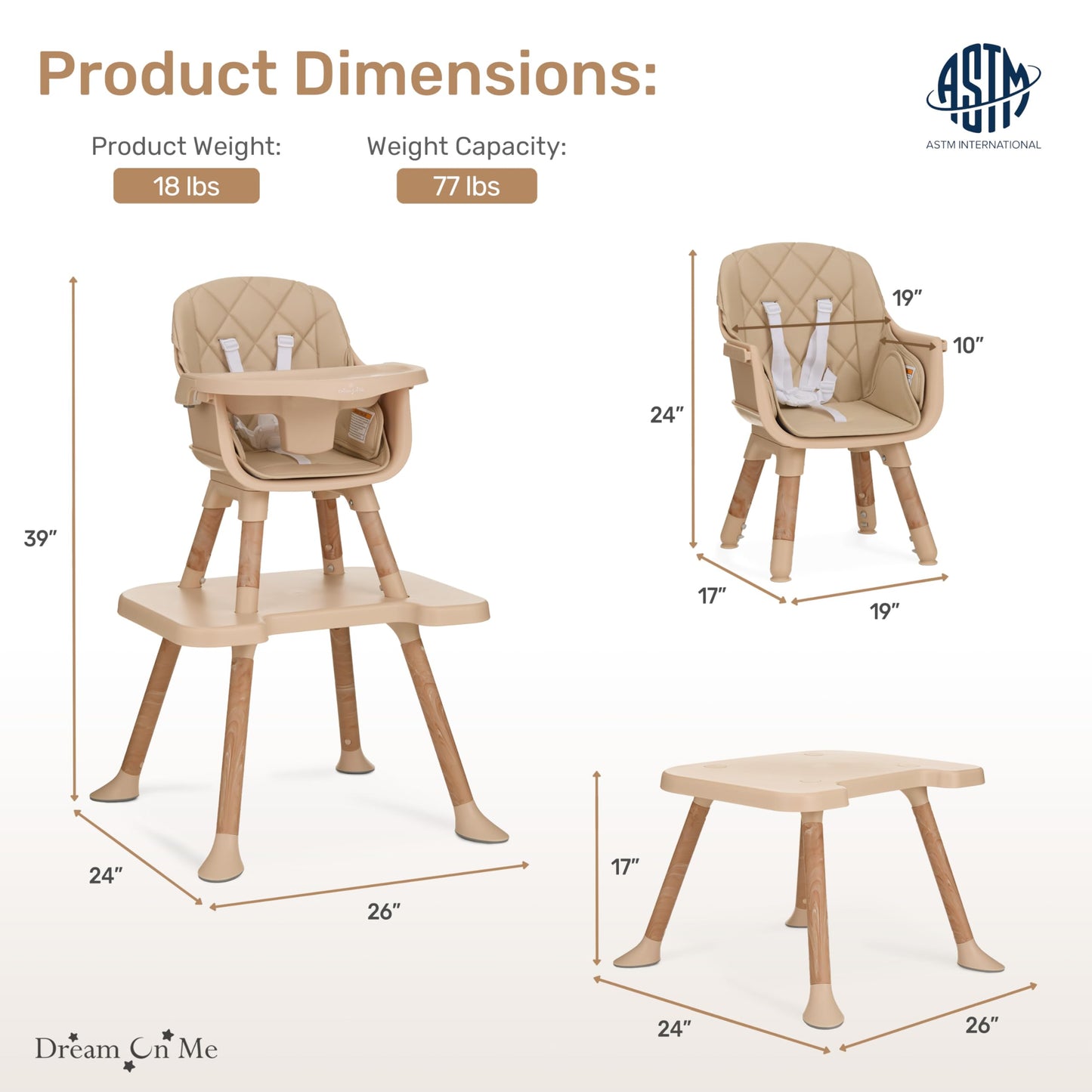 Dream On Me Luna 4-In-1 Convertible Baby High Chair In Beige