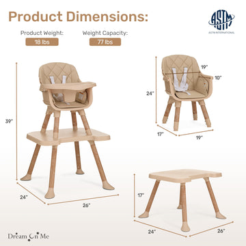 Dream On Me Luna 4-In-1 Convertible Baby High Chair In Beige
