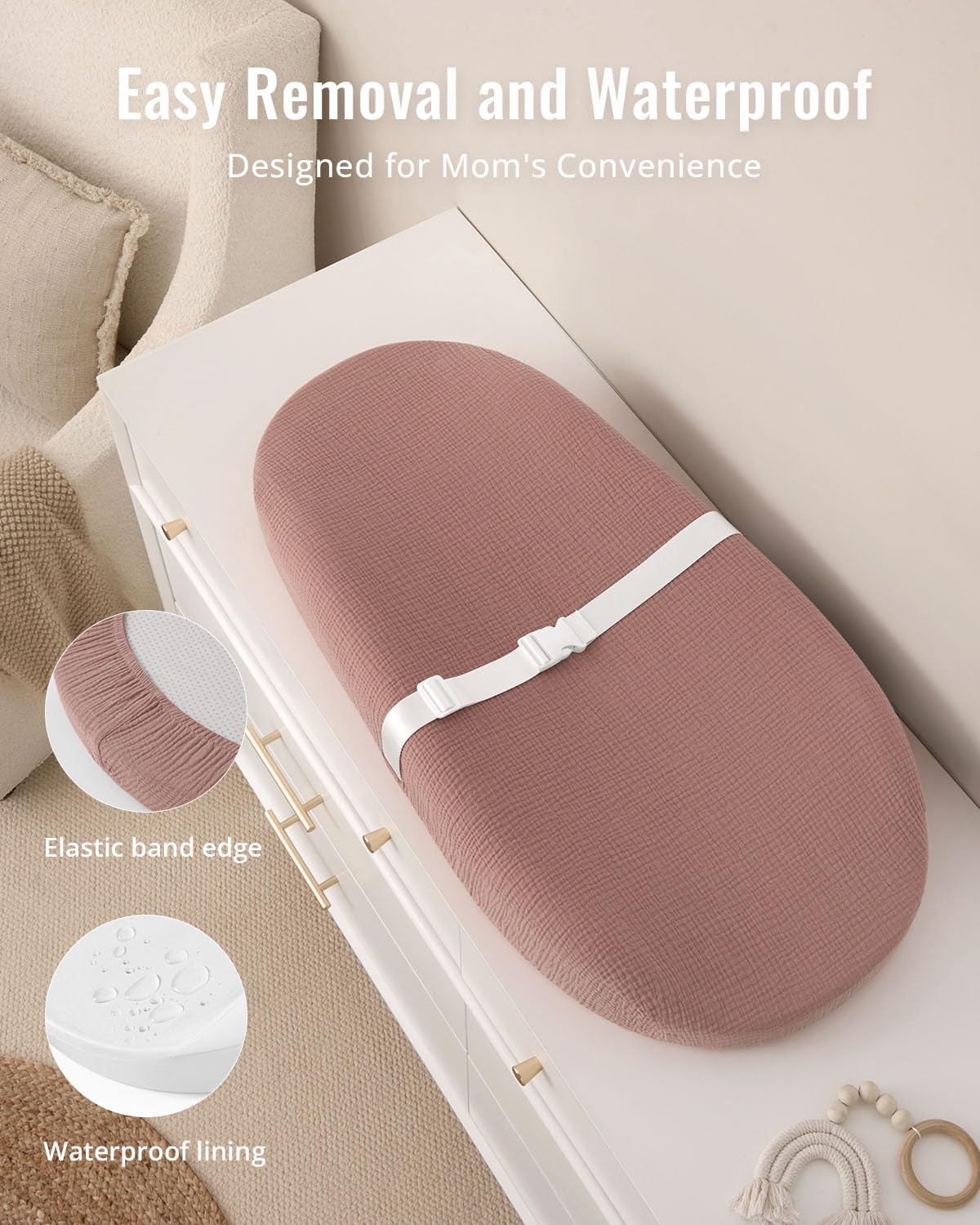 Blissful Diary Muslin Baby Changing Pad With Waterproof Lining Foam, Diaper Changing Table Pad With Cover For Dressers (Dusty Pi