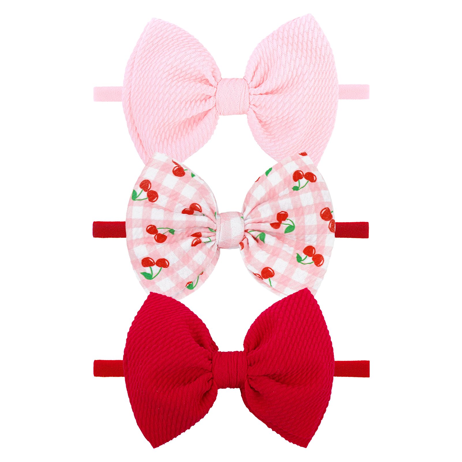 Lanmerry 3 Pcs Baby Girl Headbands 4.5 Pink Bows Cherry Hair Accessories Summer Outfits for Newborn Infant Toddler Girls Clothes