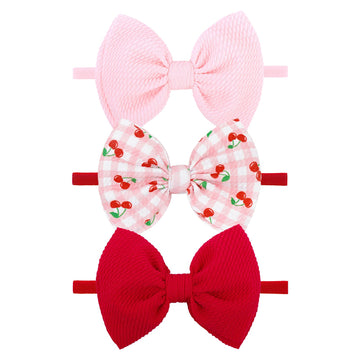 Lanmerry 3 Pcs Baby Girl Headbands 4.5 Pink Bows Cherry Hair Accessories Summer Outfits for Newborn Infant Toddler Girls Clothes