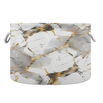 Canvas Storage Organizer Bin, Marble (14) Storage Basket Laundry Hamper with Handle for Clothes Playroom Decor, Large, 20 in Dia