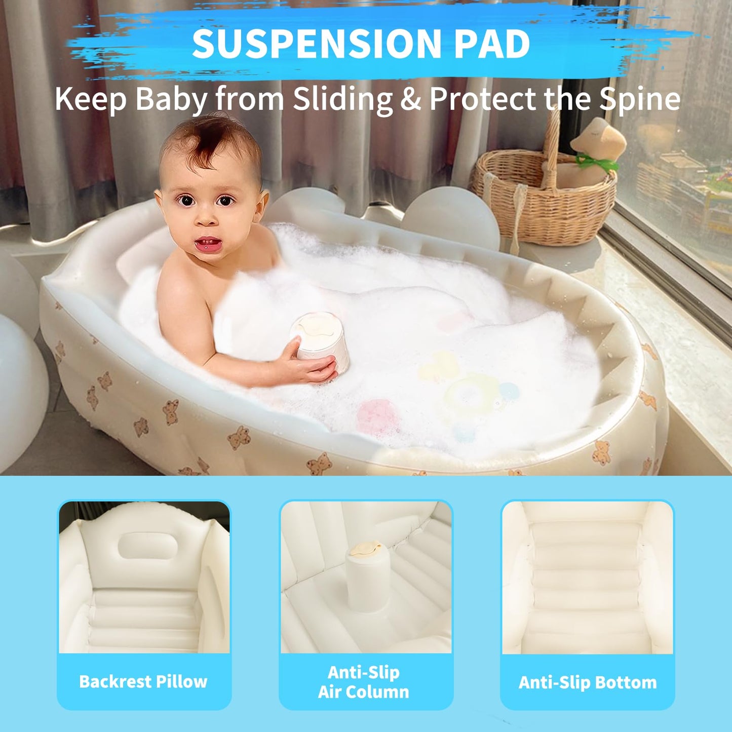 Collapsible Inflatable Baby Bathtub With Built-In Air Pump - Portable, Non-Slip Baby Tub For Newborns & Toddlers, Travel-Friendl