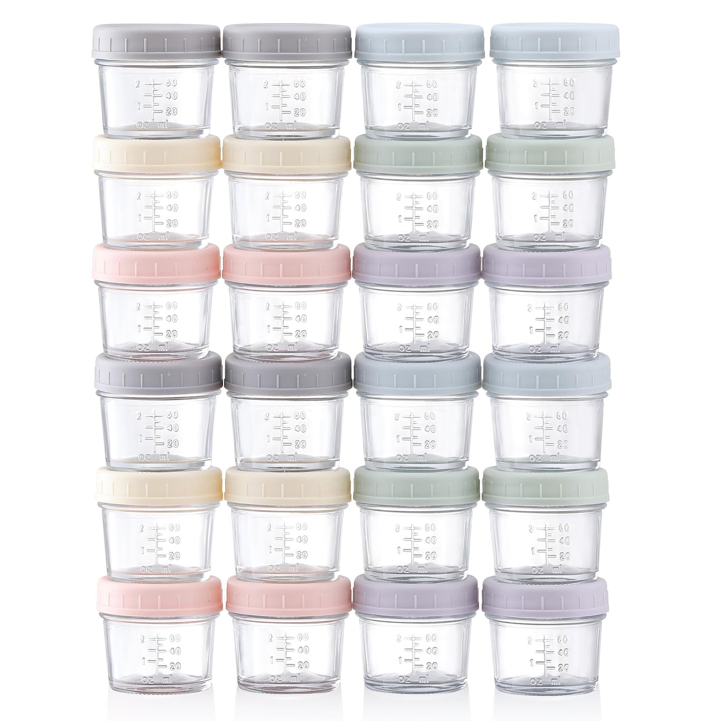 Vitever 24-Pack Glass Baby Food Storage Containers - 4 Oz Baby Food Storage Jars With Lids, Baby Food Maker, Microwave, Dishwash