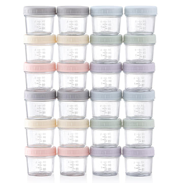 Vitever 24-Pack Glass Baby Food Storage Containers - 4 Oz Baby Food Storage Jars With Lids, Baby Food Maker, Microwave, Dishwash