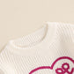 Nokpsedcb Baby Girl Cute Long Sleeve Heart Flowers Embroidery Oversized Sweater Toddler Valentine Outfit (White Love, 3-6 Months