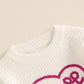 Nokpsedcb Baby Girl Cute Long Sleeve Heart Flowers Embroidery Oversized Sweater Toddler Valentine Outfit (White Love, 6-9 Months