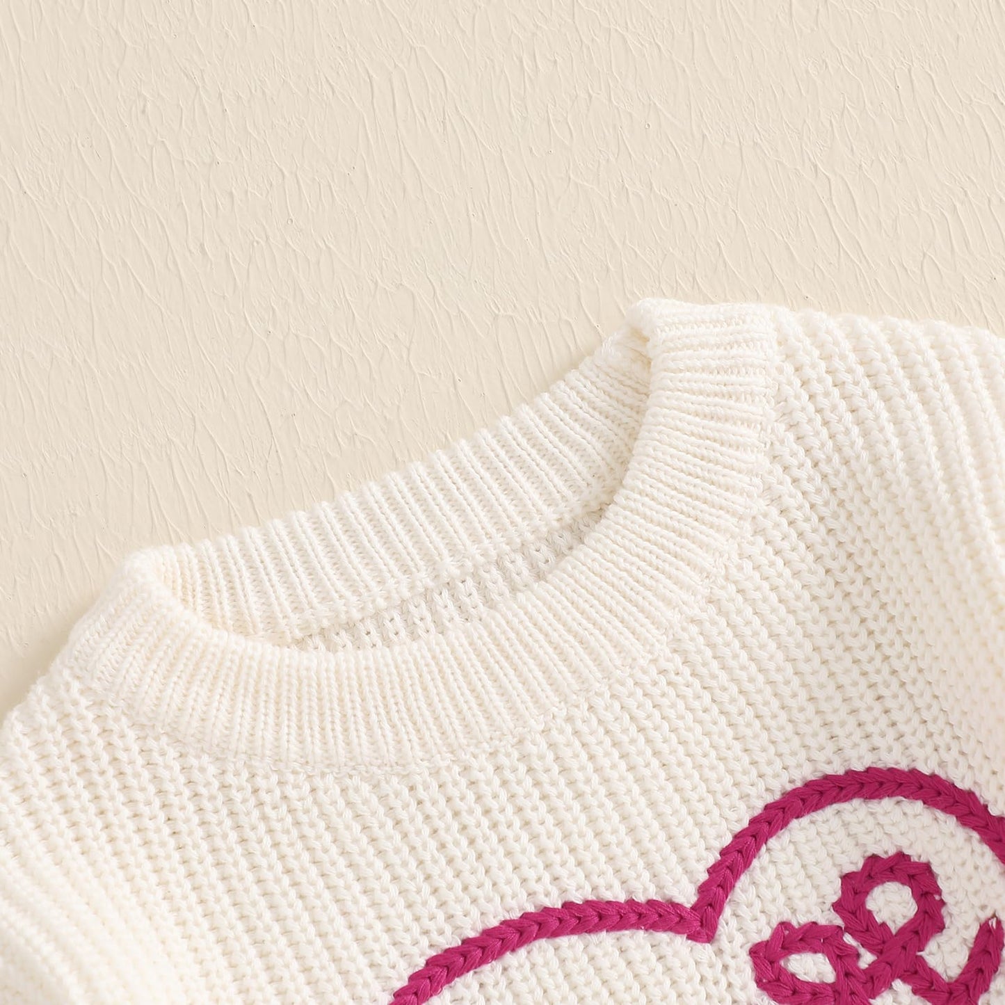 Nokpsedcb Baby Girl Cute Long Sleeve Heart Flowers Embroidery Oversized Sweater Toddler Valentine Outfit (White Love, 18-24 Mont