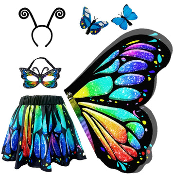 Jackcell Butterfly Wings Costumes for Girls - Double Sided Butterfly Cape Halloween Costume with Fairy Skirt for kids, Fairy Win