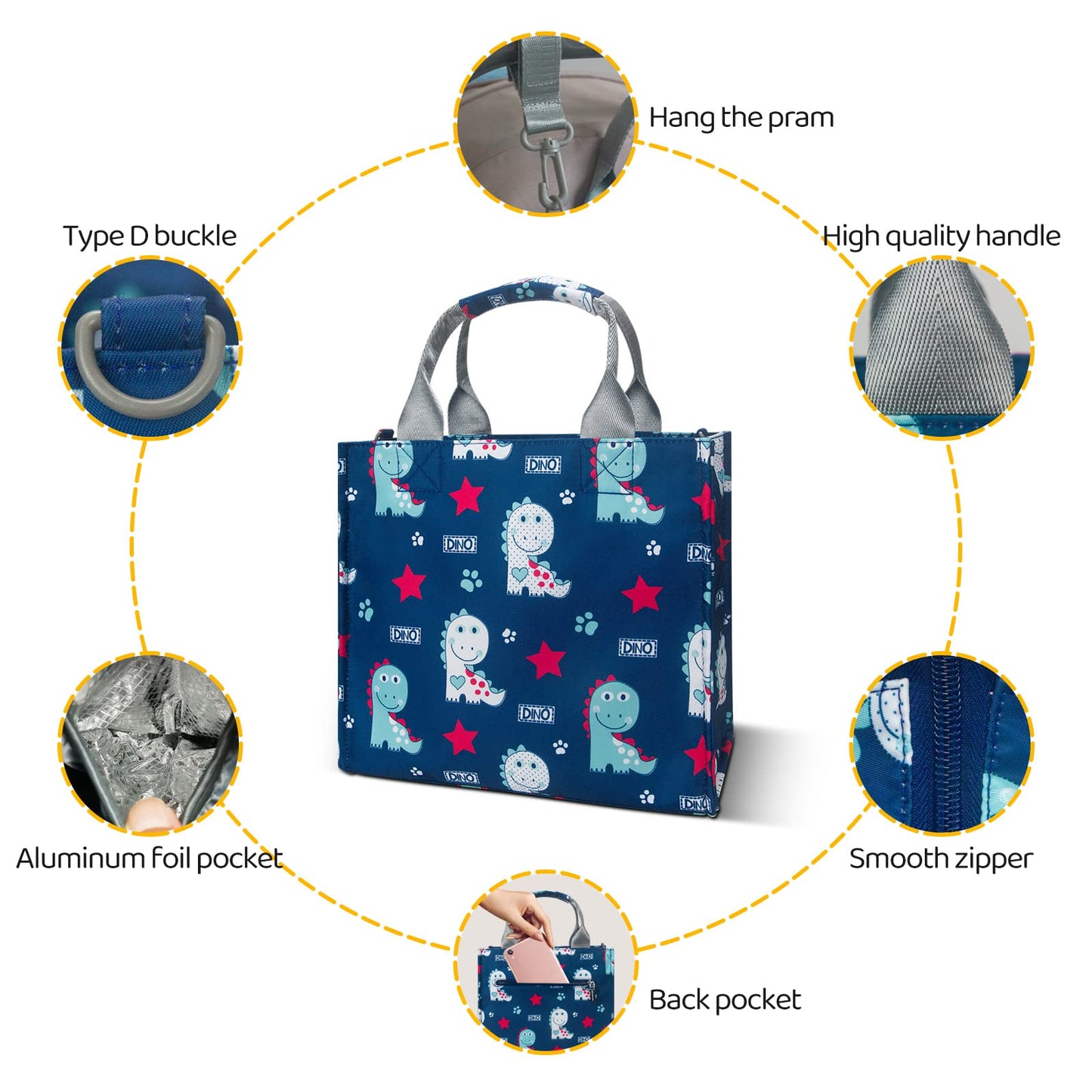 Pheben Small Diaper Bags Waterproof Travel Tote Mini Diaper Bag Multi-Function Baby Bags Crossbody Purse(Cute Dinosaur)