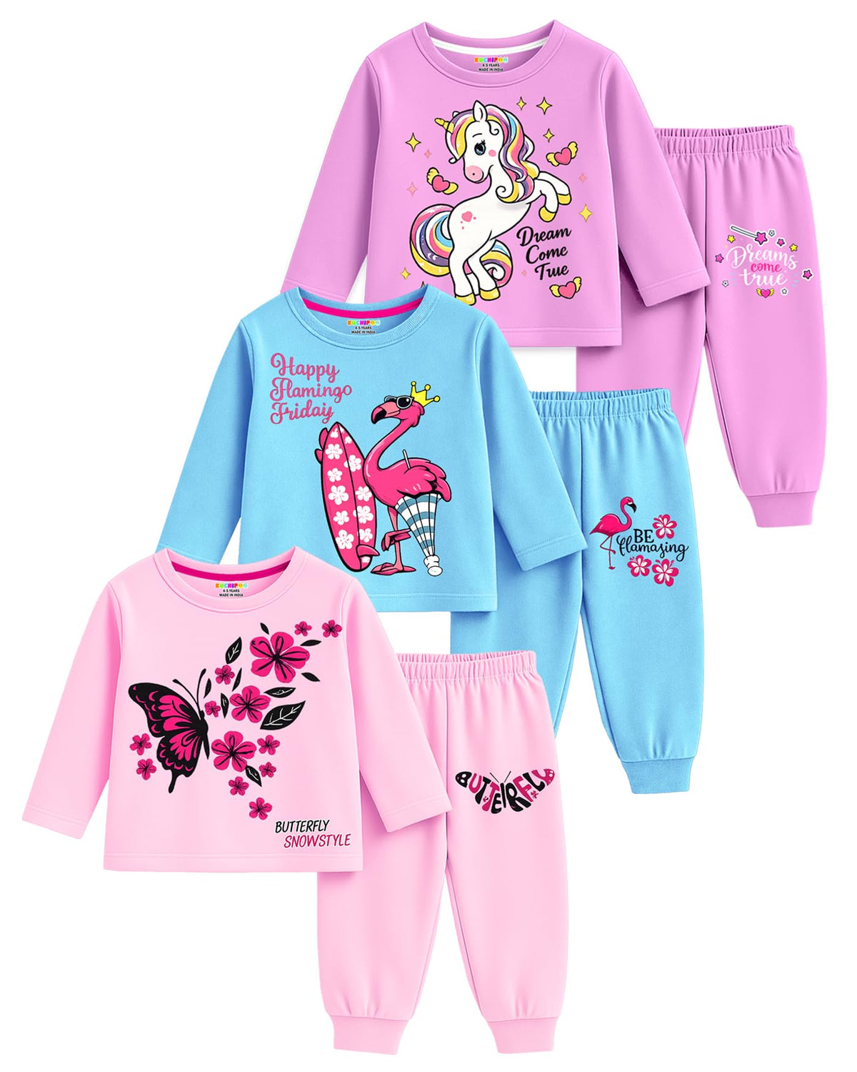 Kuchipoo Baby Girl Regular Fit Cotton TShirts And Pyjamas Set (KucPsut228, 1218 Months, MultiColored)