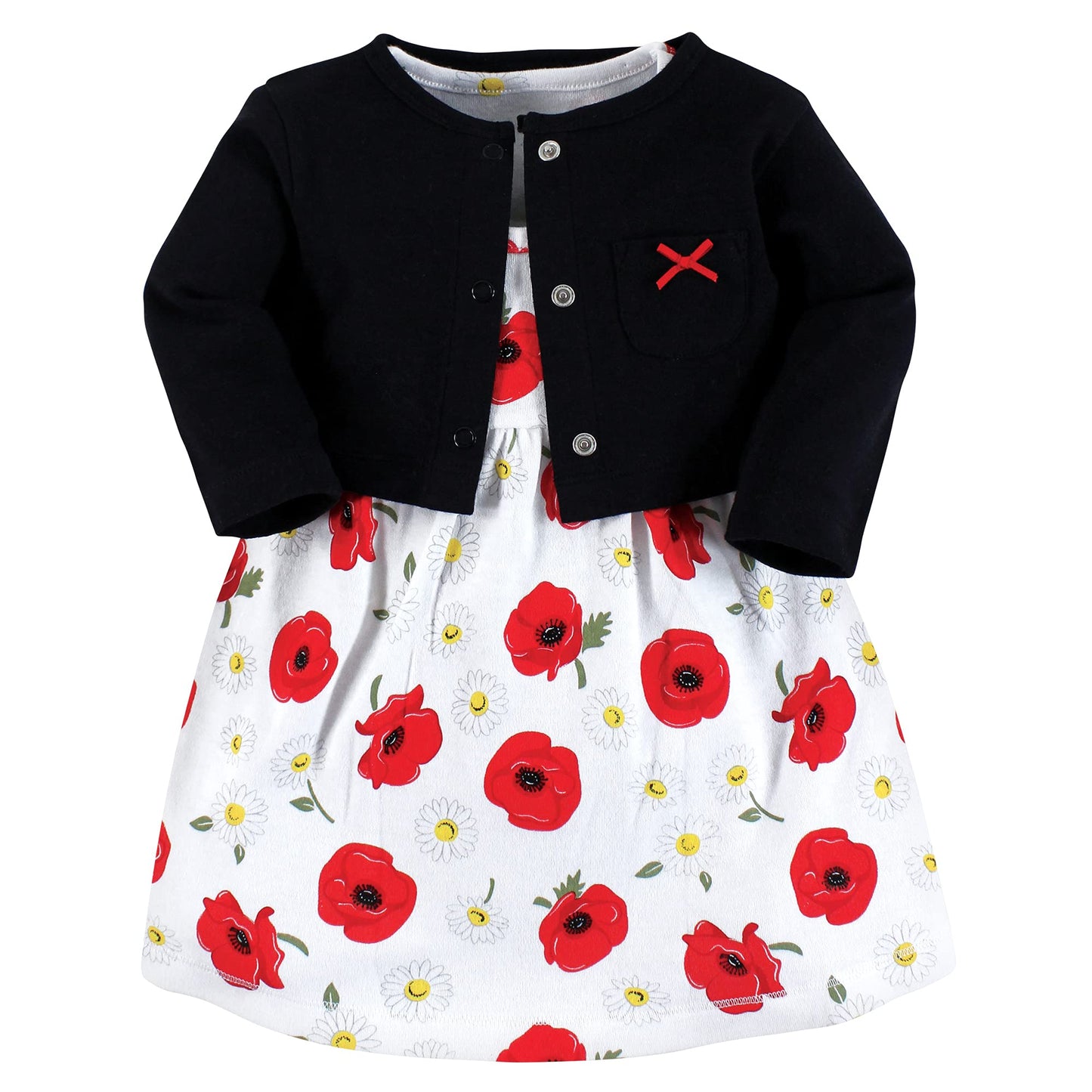 Hudson Baby Baby Girls' Cotton Dress And Cardigan Set, Poppy Daisy, 0-3 Months