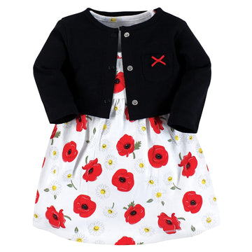 Hudson Baby Baby Girls Cotton And Cardigan Set Casual Dress, Poppy Daisy, 2T Us